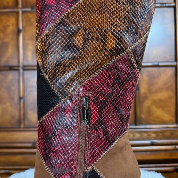 Jessica Simpson Henlee Dark Tan Glossy Desert Snake Combo Textured Wedge Boot - Picture 13 of 16